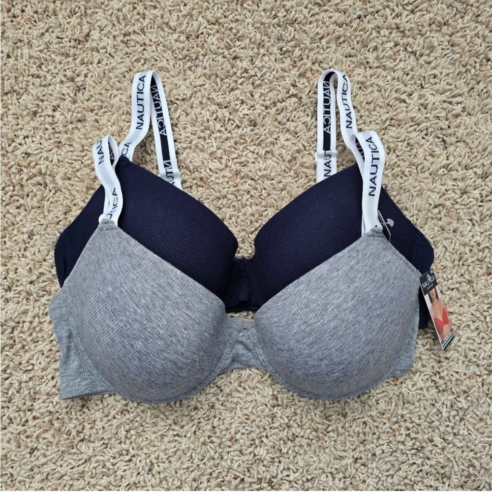NWT Nautica Ribbed Bras 2 Pack Grey And Navy - 38C